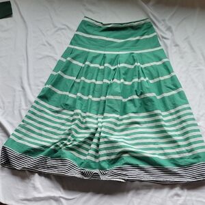 Boden Chic Green and White Striped A-Line Skirt